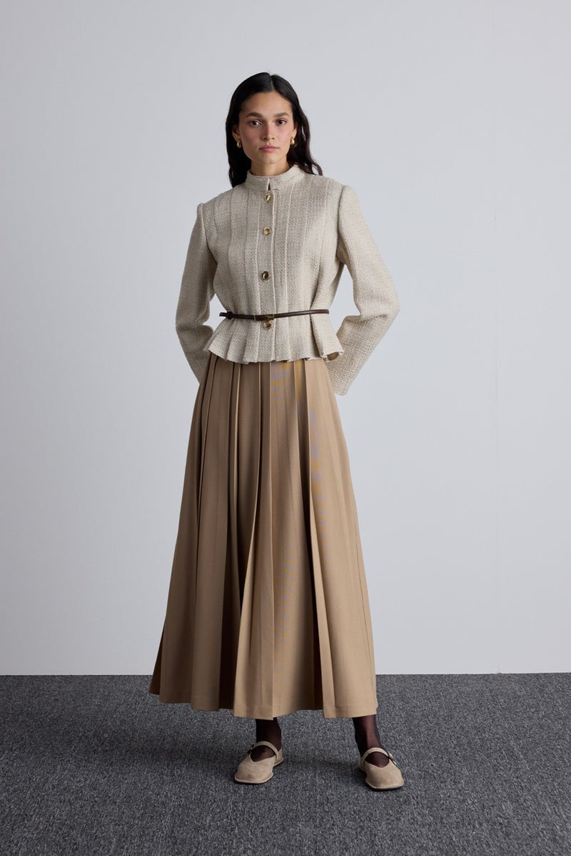 Manuka Wide Pleated Skirt Camel  - Image 1