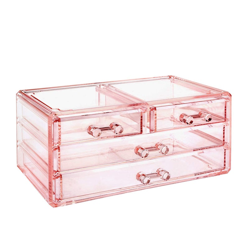 Ikee Design Pink Jewelry & Cosmetic Storage Display Boxes Two Pieces Set, Organizer Makeup Holder, for Vanity - Image 5