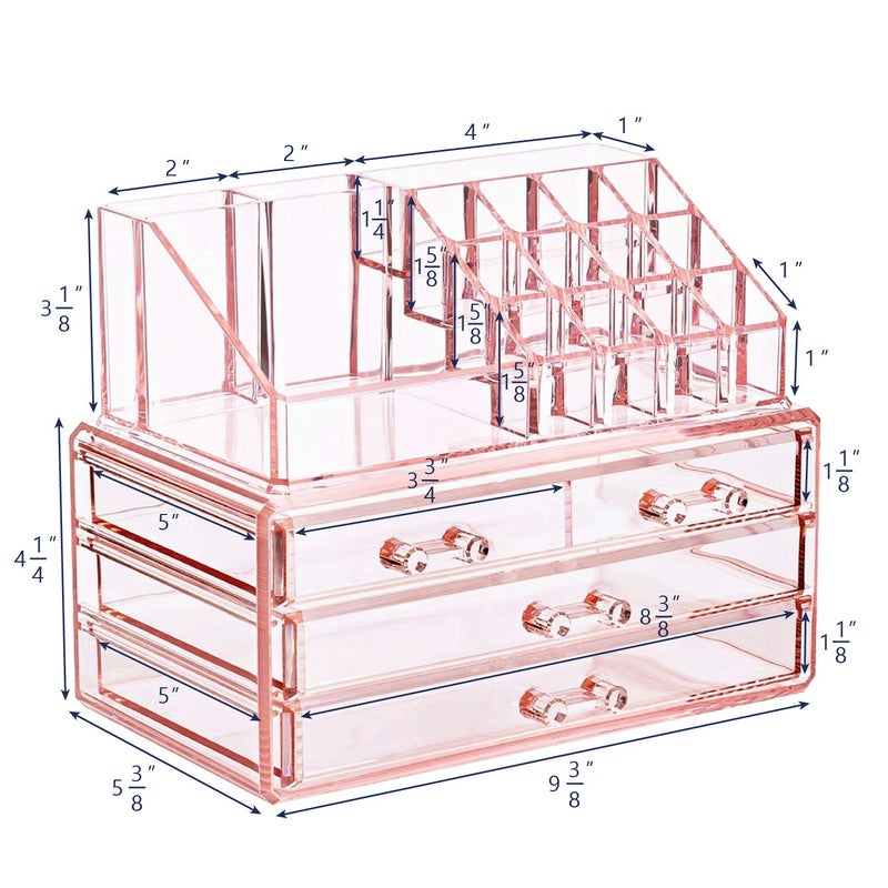Ikee Design Pink Jewelry & Cosmetic Storage Display Boxes Two Pieces Set, Organizer Makeup Holder, for Vanity - Image 2