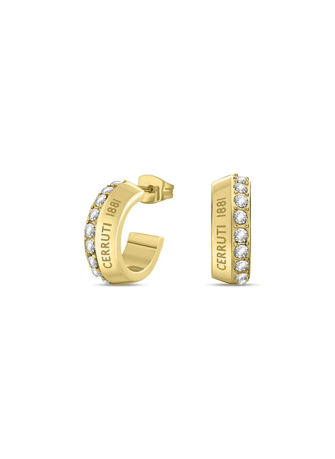شيروتي 1881 Alessia Gold Plated Stainless Steel Crystal-Embellished 'C' Design Huggie Earrings for Women