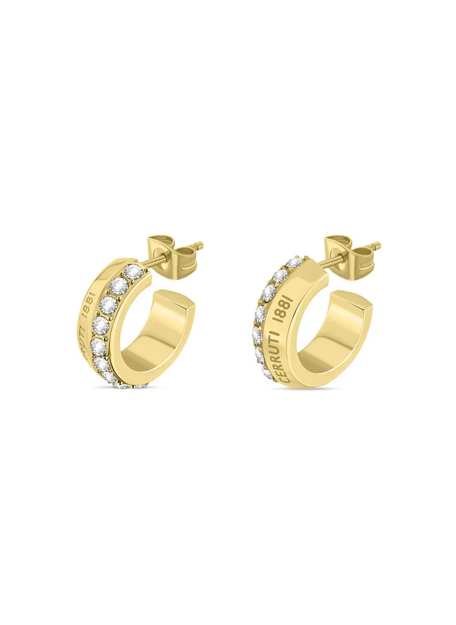 شيروتي 1881 Alessia Gold Plated Stainless Steel Crystal-Embellished 'C' Design Huggie Earrings for Women