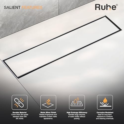 Ruhe® Marble Insert Shower Drain Channel | 18 x 3 Inches Waste Water Floor Drain for 21mm Marble | 304 Stainless Steel Invisible Shower Drain Channel | Drain Channel with Cockroach Trap and Side Hole - Image 4