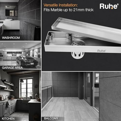 Ruhe® Marble Insert Shower Drain Channel | 18 x 3 Inches Waste Water Floor Drain for 21mm Marble | 304 Stainless Steel Invisible Shower Drain Channel | Drain Channel with Cockroach Trap and Side Hole - Image 5