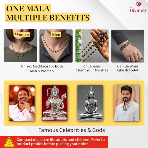 SRM's Divinely Divinely 100% Natural Karungali mala original Silver Coated 8mm Beads | Authentic Coated Silver karungali malai original 54 Beads Ebony Wood Necklace | Certified Karungali Malai for Men & Women | Free Yoga eBook, Videos & 30-Day Warranty - Image 3