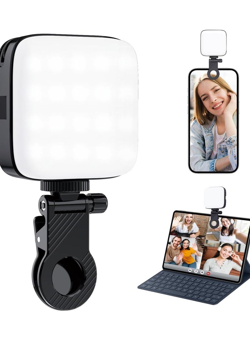 ETENTOUS Selfie Light with Clip, 80 LED Video Light, Dimmable 3000K-9900K, Rechargeable, CRI 95+, 3 Light Modes, Portable Mobile Camera Light with Cold Shoe Mount  - Image 1