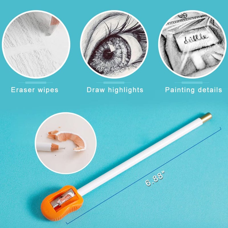 leuapl Eraser Pencils Set for Artists, Wooden Sketch Eraser Pen for Charcoal Drawings, Professional Highlight Painting Eraser for Sketching, Revise Erasing Details for Students Limner - Image 3