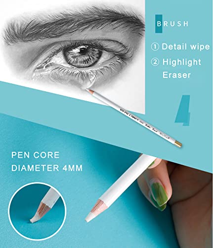 leuapl Eraser Pencils Set for Artists, Wooden Sketch Eraser Pen for Charcoal Drawings, Professional Highlight Painting Eraser for Sketching, Revise Erasing Details for Students Limner - Image 4