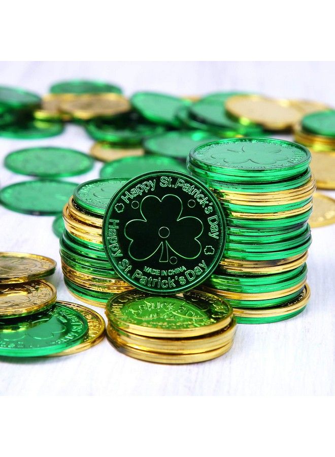 Elcoho 240 Lucky Plastic St. Patrick Day Coins Green And Gold Shamrock Coins Table Sprinkles For St. Patrick Day Party - Image 4