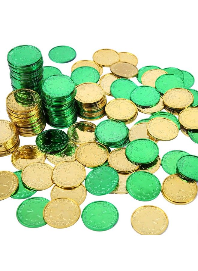 Elcoho 240 Lucky Plastic St. Patrick Day Coins Green And Gold Shamrock Coins Table Sprinkles For St. Patrick Day Party - Image 2