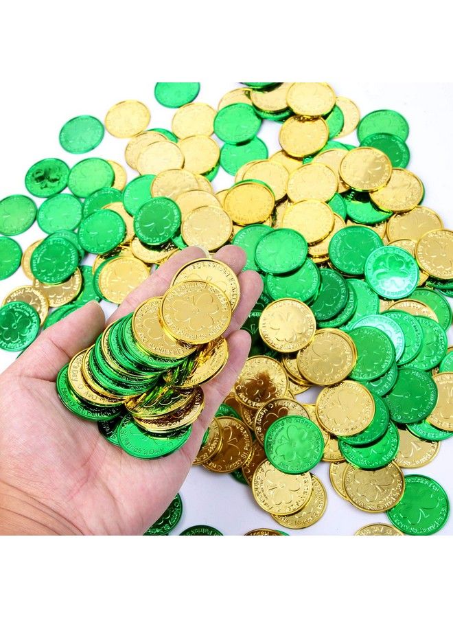 Elcoho 240 Lucky Plastic St. Patrick Day Coins Green And Gold Shamrock Coins Table Sprinkles For St. Patrick Day Party - Image 5