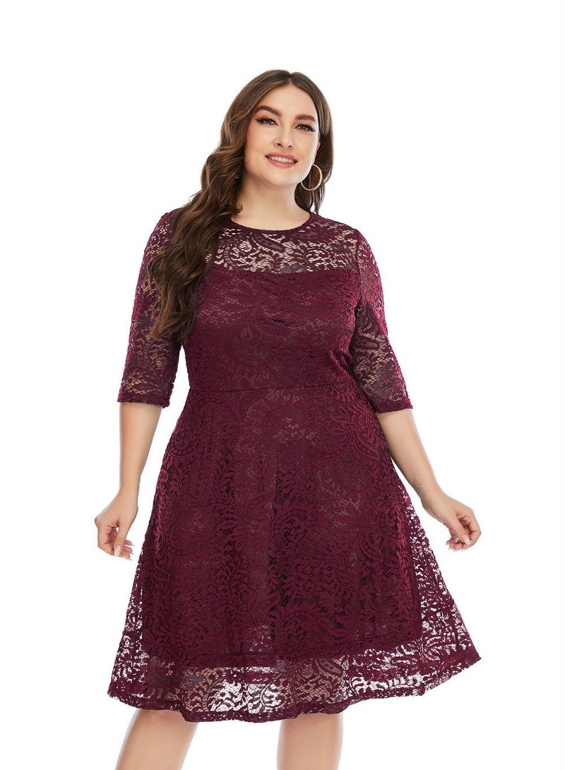 Loquat New Plus-Size Red Lace Dress For Spring And Summer  - Image 1