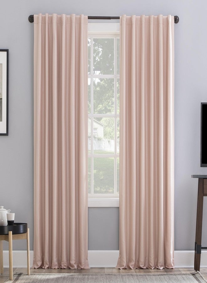 Sun Zero Greyson Faux Dupioni Silk Thermal Extreme Total Blackout Back Tab Curtain Panel, 50" x 63", Blush Pink - Image 1