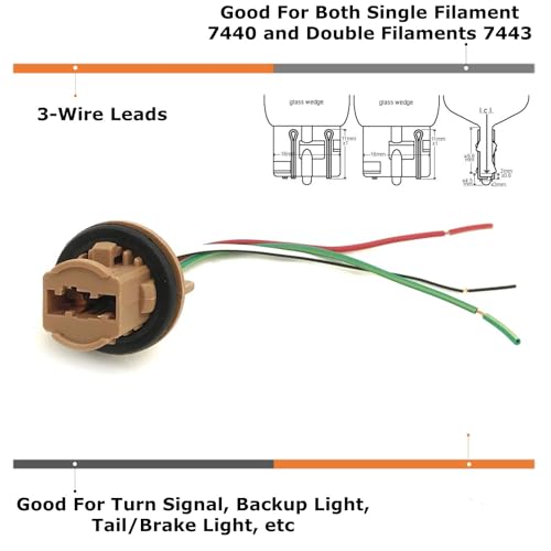 iJDMTOY 7440 7443 Wiring Harness Sockets Compatible with LED Bulbs, Turn Signal Lights, Brake Lights, Tail Lights - Image 3