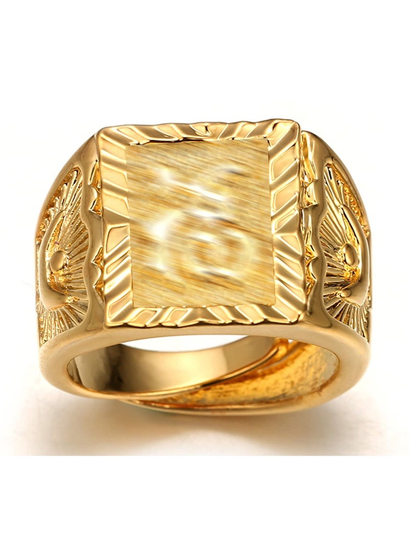 18K Real Gold Men's Gold Plated Ring Wedding Ring Kanji Ring Gold Bless All Rich Luck Wealth Ring Set Adjustable 4 Pcs Real Gold Plated Copper Brass Kanji Ring - Image 4