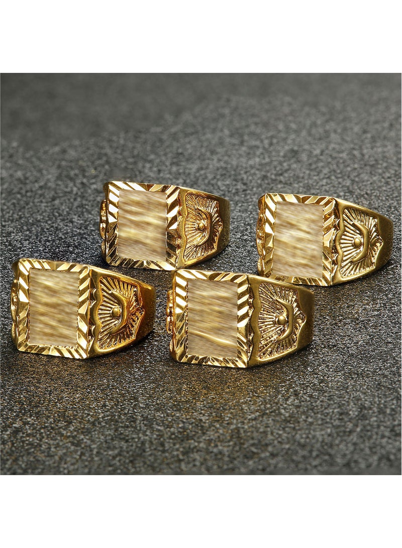18K Real Gold Men's Gold Plated Ring Wedding Ring Kanji Ring Gold Bless All Rich Luck Wealth Ring Set Adjustable 4 Pcs Real Gold Plated Copper Brass Kanji Ring - Image 3