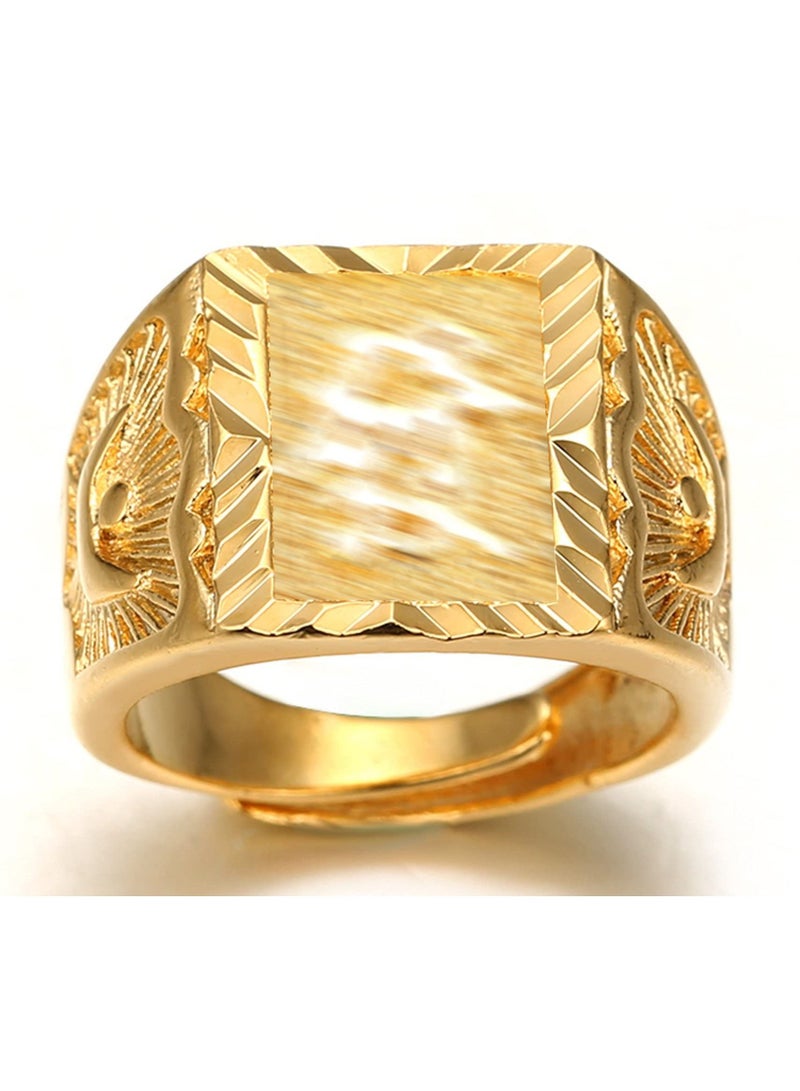 18K Real Gold Men's Gold Plated Ring Wedding Ring Kanji Ring Gold Bless All Rich Luck Wealth Ring Set Adjustable 4 Pcs Real Gold Plated Copper Brass Kanji Ring - Image 5