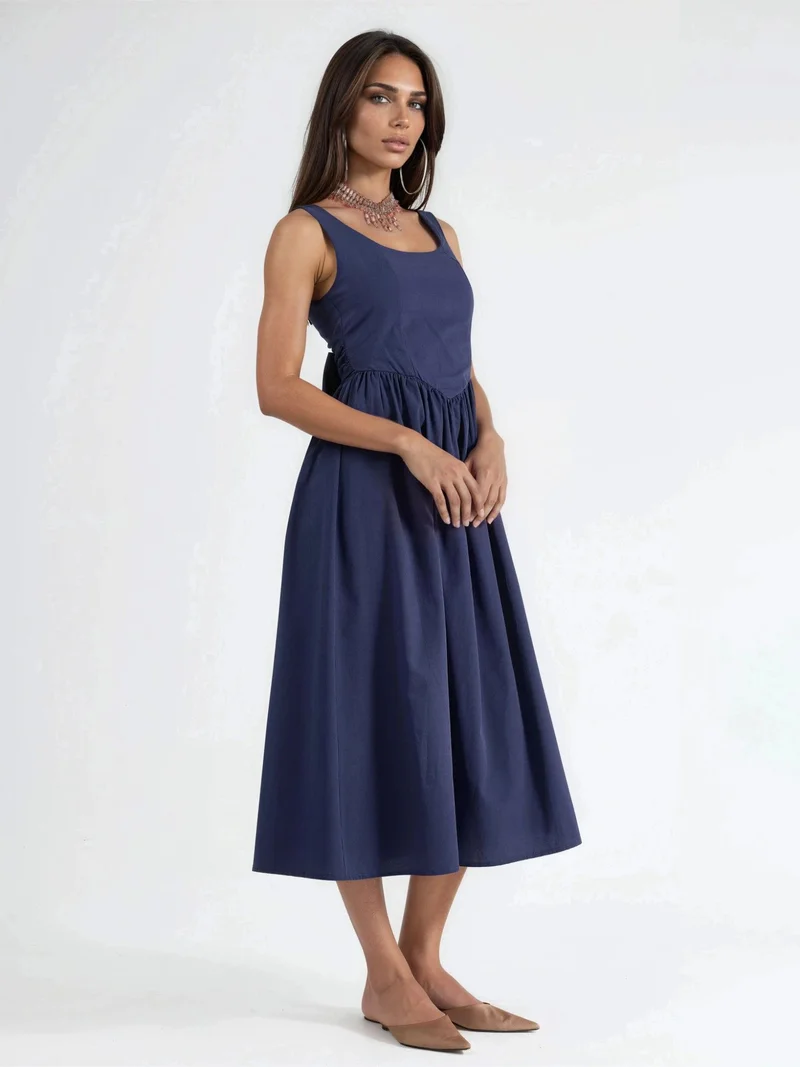 Busem BUSEM Square Collar Midi Dress with Bow Detail