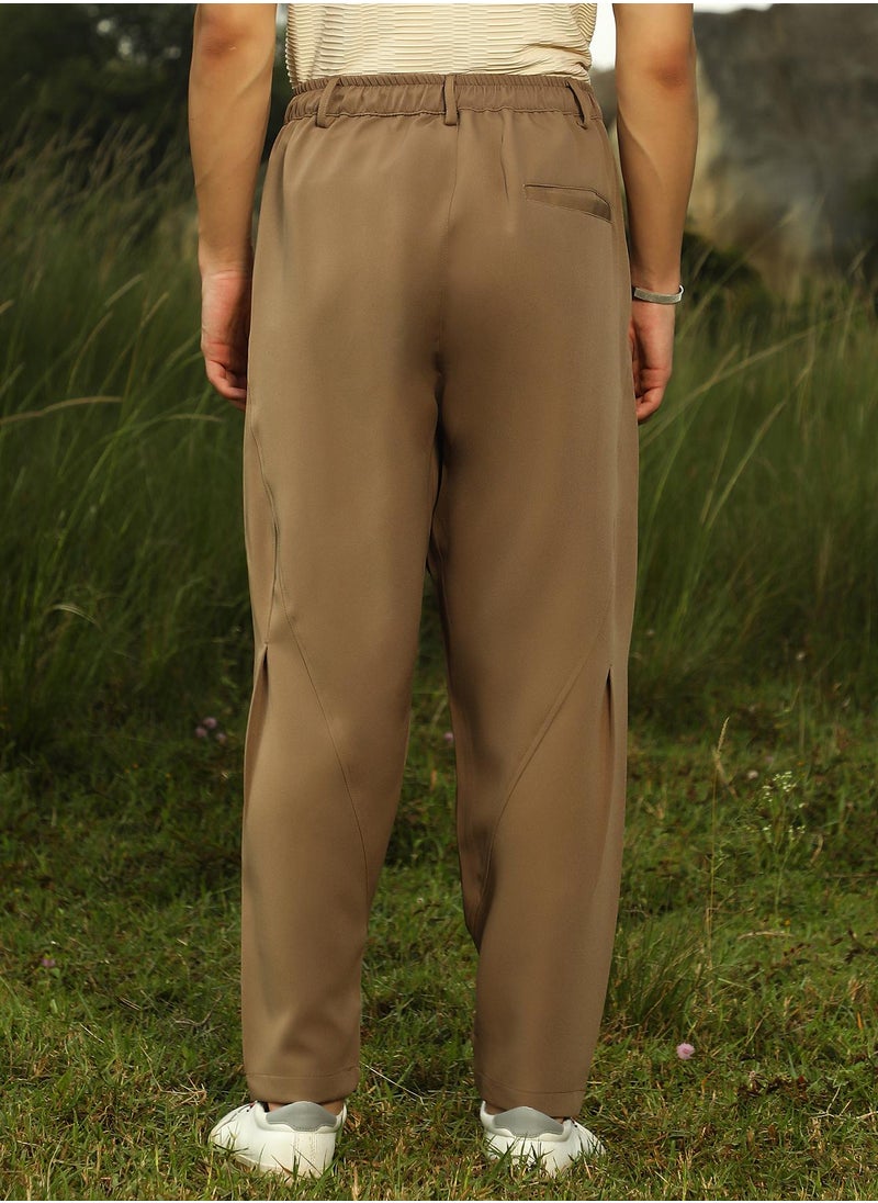 Campus Sutra Men's Ash Brown Tapered Tailored Trousers  - Image 5