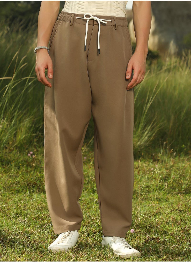 Campus Sutra Men's Ash Brown Tapered Tailored Trousers  - Image 2