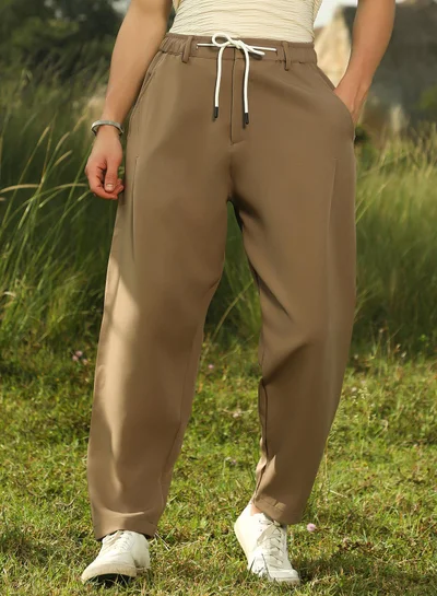 Campus Sutra Men's Ash Brown Tapered Tailored Trousers