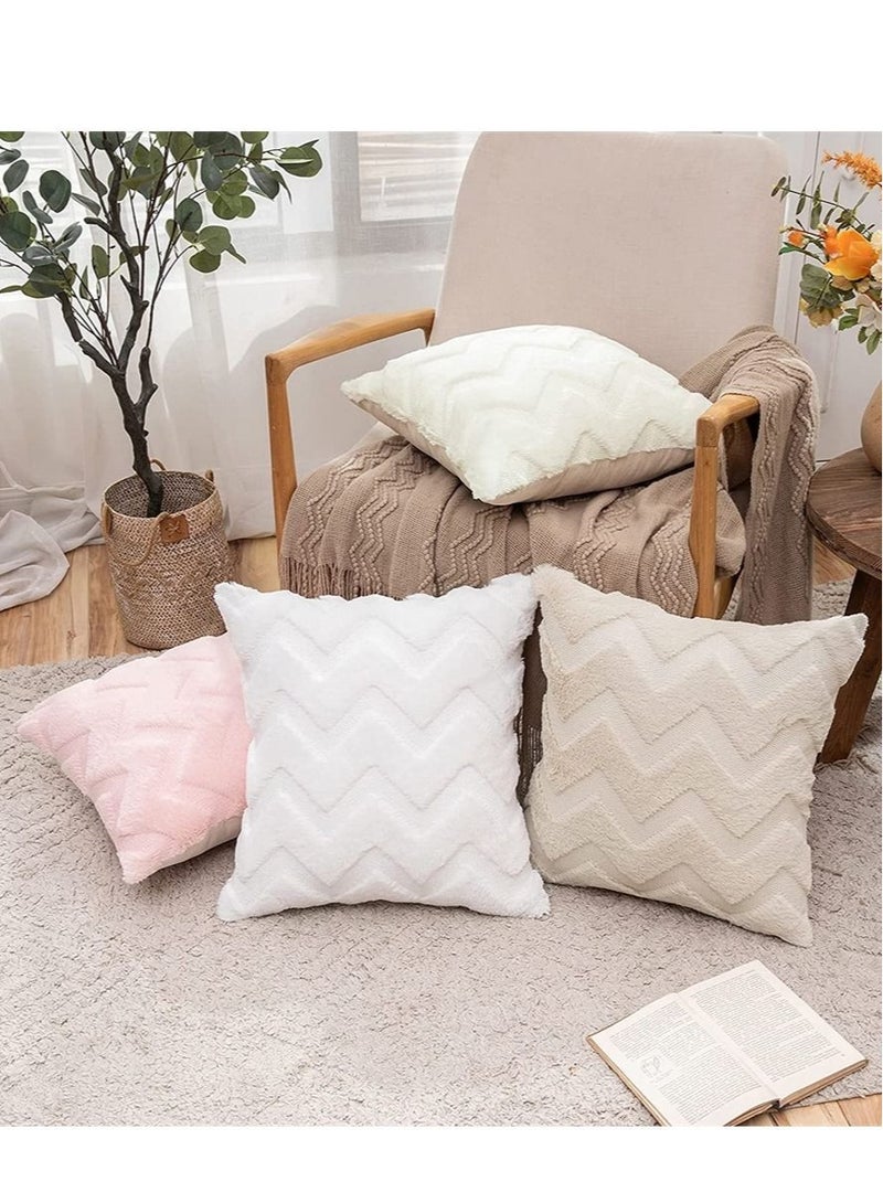 Captaintech 2 Pieces Cushion Cover, Wool Faux Fur Throw Pillow Case Wavy Fluffy Decorative Elegant Soft With Plush Decoration Cushions for Sofa Bed Living Room Protector (17 x 17 Inch, Milky) - Image 2