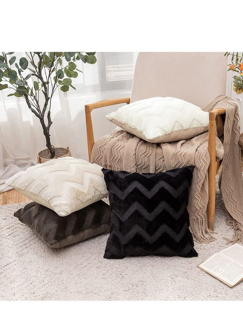 Captaintech 2 Pieces Cushion Cover, Wool Faux Fur Throw Pillow Case Wavy Fluffy Decorative Elegant Soft With Plush Decoration Cushions for Sofa Bed Living Room Protector (17 x 17 Inch, Milky) - Image 3