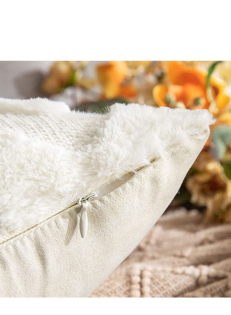 Captaintech 2 Pieces Cushion Cover, Wool Faux Fur Throw Pillow Case Wavy Fluffy Decorative Elegant Soft With Plush Decoration Cushions for Sofa Bed Living Room Protector (17 x 17 Inch, Milky) - Image 4