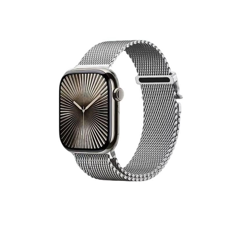 سوار ساعة ذكية باللون أسود قابل للتعديل سوار معدني من الستانلس ستيل متوافق مع Apple Watch 42/44/45/49mm بملاءمة قابلة للتعديل وحزام بديل بتصميم معدني أنيق - Image 2