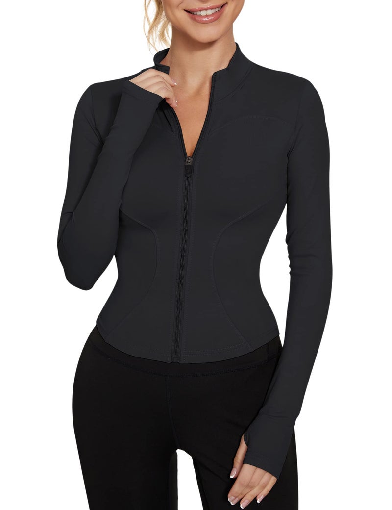 LUYAA Zip Up Workout Jackets for Women Athletic Long Sleeve Running Jackets Black XS - Image 1