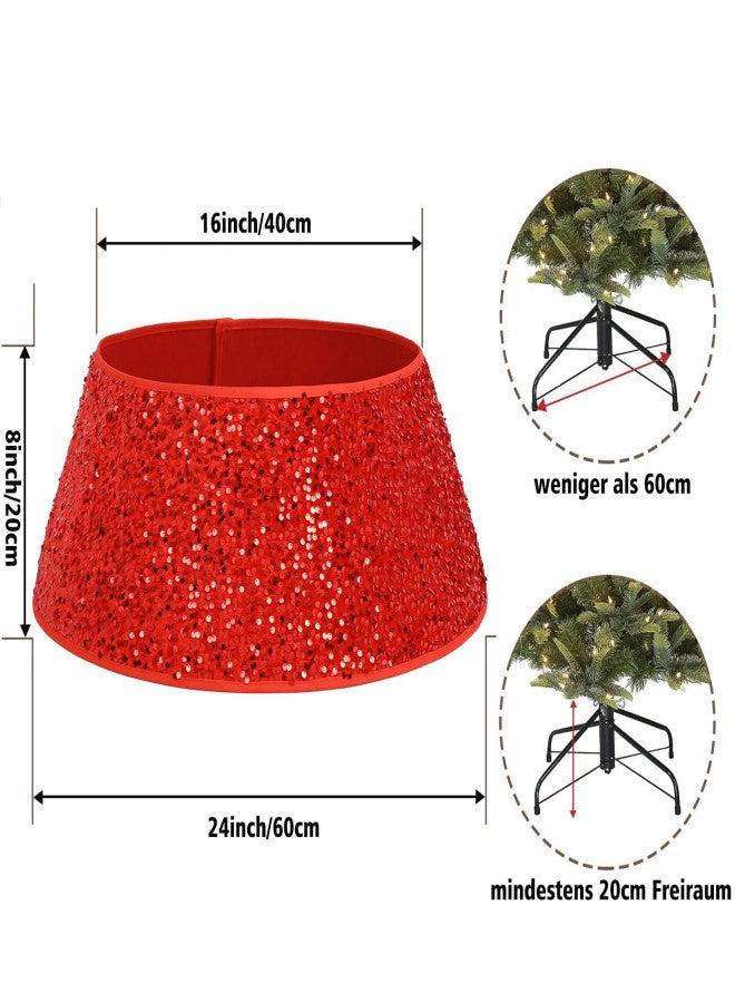 ADruer Christmas Tree Collar with Sparkling Sequin Tree Skirt 23.6in Round Sparkle Christmas Tree Base Velvet Tree Skirts Xmas Tree Trunk Cover for Holiday Christmas Home Decor (Red) - Image 4
