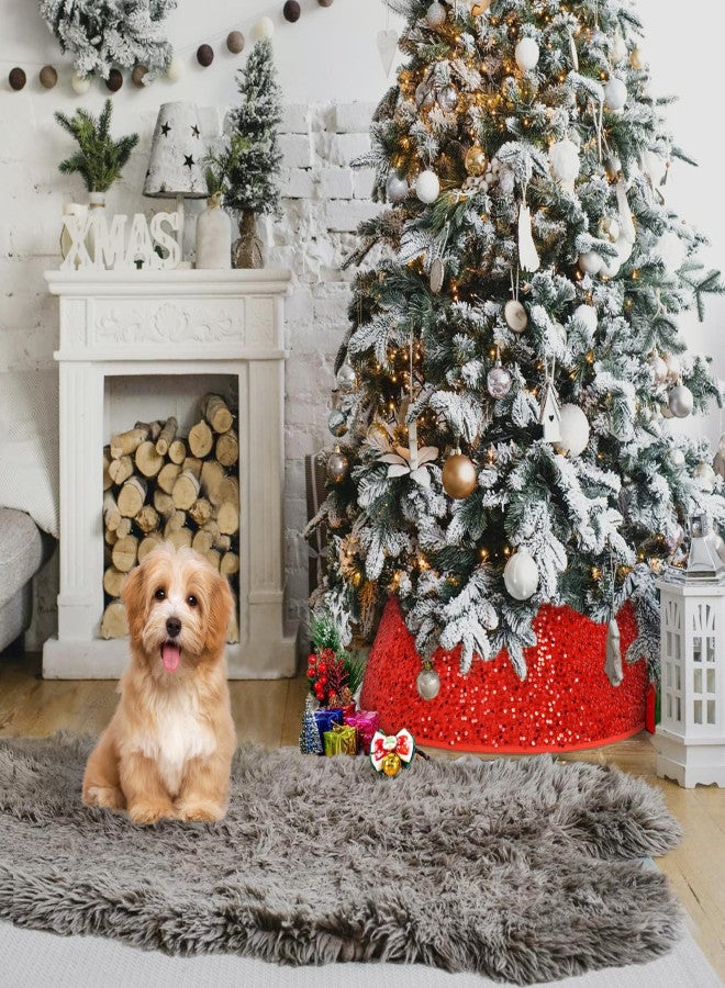 ADruer Christmas Tree Collar with Sparkling Sequin Tree Skirt 23.6in Round Sparkle Christmas Tree Base Velvet Tree Skirts Xmas Tree Trunk Cover for Holiday Christmas Home Decor (Red) - Image 2