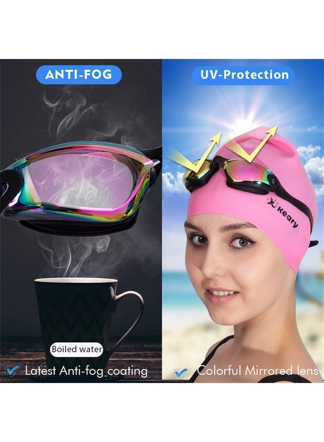 Keary Swim Goggles Pack Of 2 Anti Fog Swimming Goggles For Adults Women Men Youth Junior No Leaking Uv Protection Waterproof Mirrored Lens Triathlon Pool Goggles With 3 Size Nose Pieces & Earplugs - Image 5