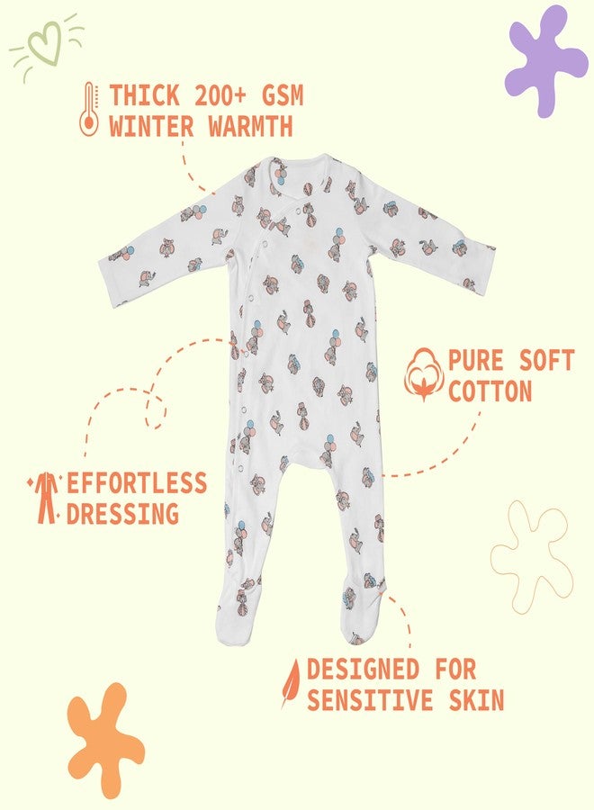 FawnFeel Premium Cotton Full Sleeve Sleepsuit/Romper for Boys/Girls New Born Baby - All Over Print (Elephant Print, 3-6 Months) - Image 2