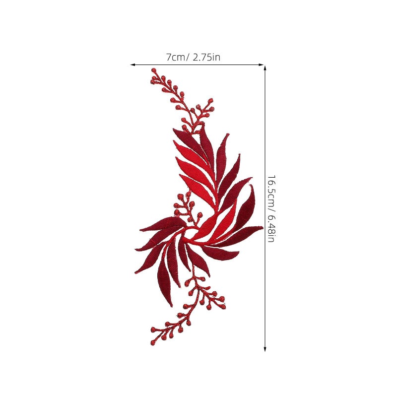 Burgundy Embroidered Leaf Fabric Patches 2pcs Sewing Repair Decorative DIY for Jackets Hats Apparel - Image 3