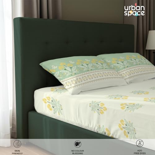 Urban Space Serene 100% Cotton King Fitted Size Bedsheet, 200 TC Super Soft Elastic bedsheets for King Size Bed, Floral King bedsheet with 2 Pillow Covers (72 x 78 Inches, Malhaar Sage Green) - Image 5