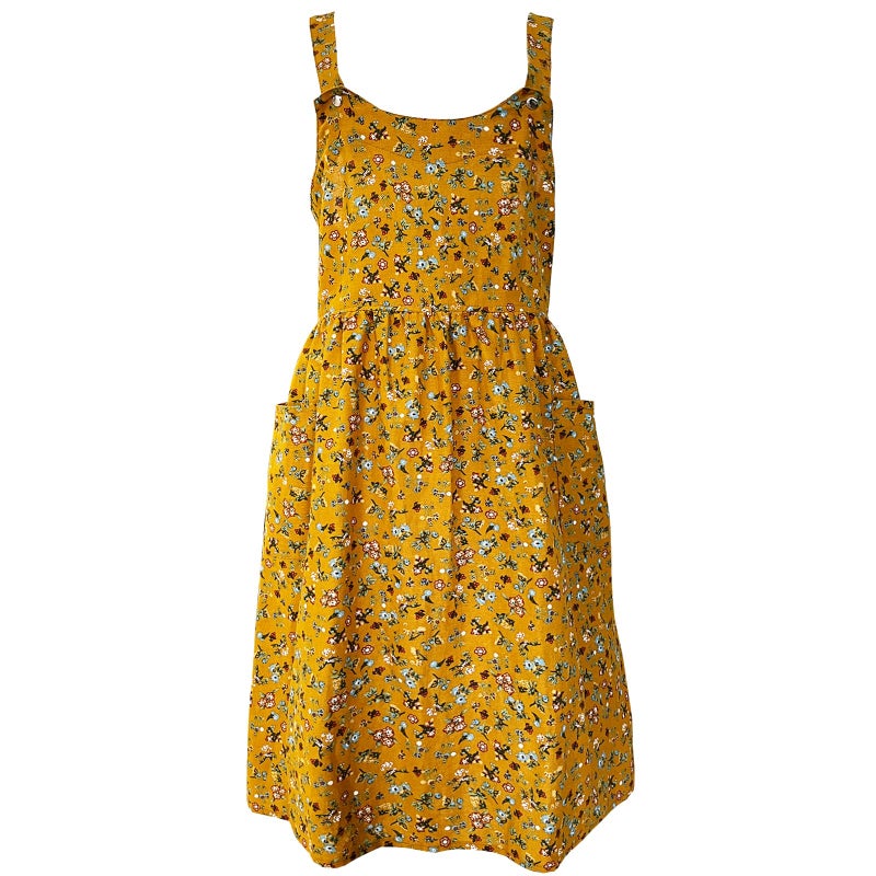 Cityelf Vintage Pinafore Apron Dress Snap Adjust Linen Cotton with Pockets Floral Aprons for Cooking Gardening - Image 1