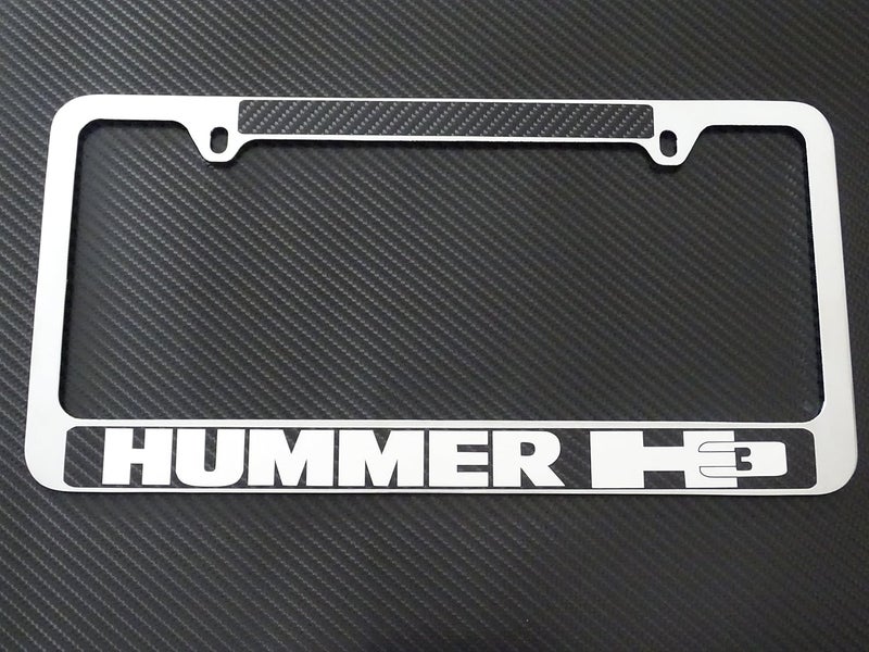 TEAYIR AtoZCustoms Hummer H3 License Plate Frame - Chrome Metal with Carbon Fiber Details - Image 1