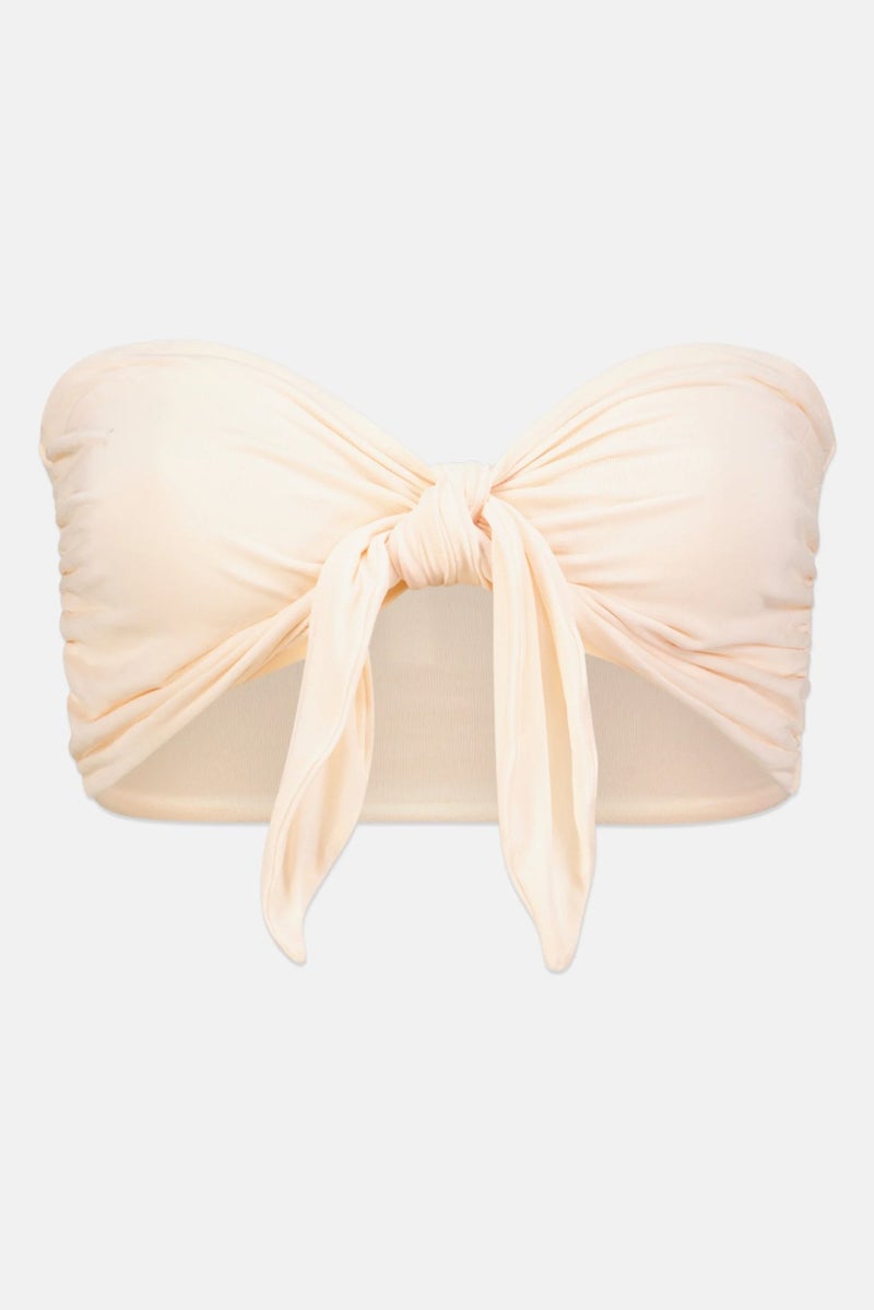 Etam Women Asymmetrical Strapless Solid Bikini Top, Peach - Image 3
