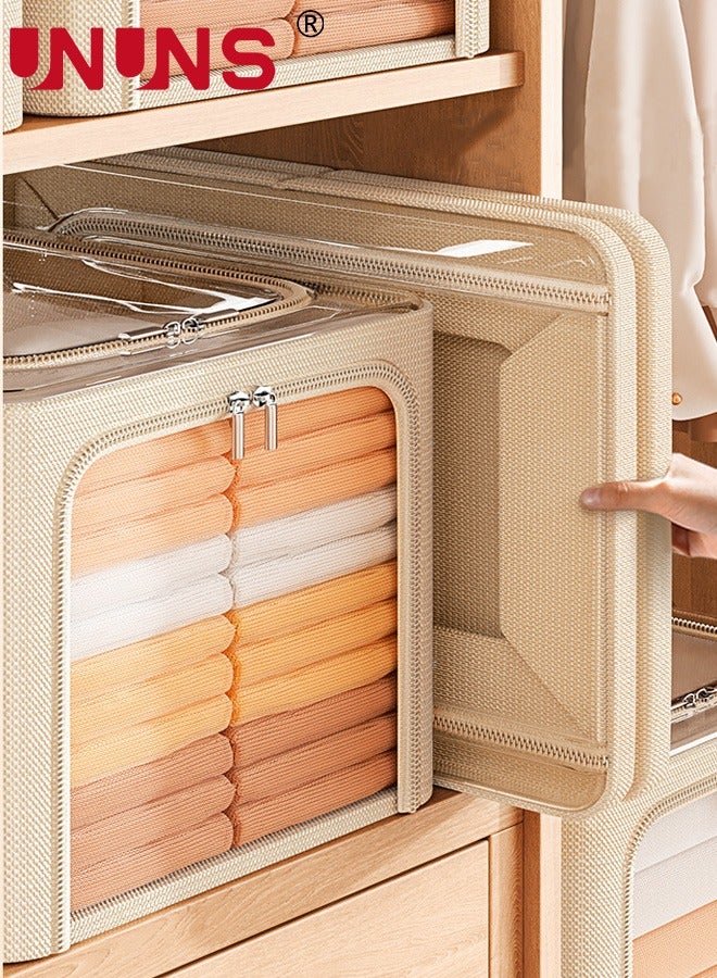 يو إن يو إن أس Foldable Clothes Box,2-Piece Oxford Fabric Closet Organizer Bag Set With Carry Handles And Clear Window,56L Large Capacity Steel Frame Storage Bins For Bedding Blankets Toys Gift,53x35x30cm - Image 1
