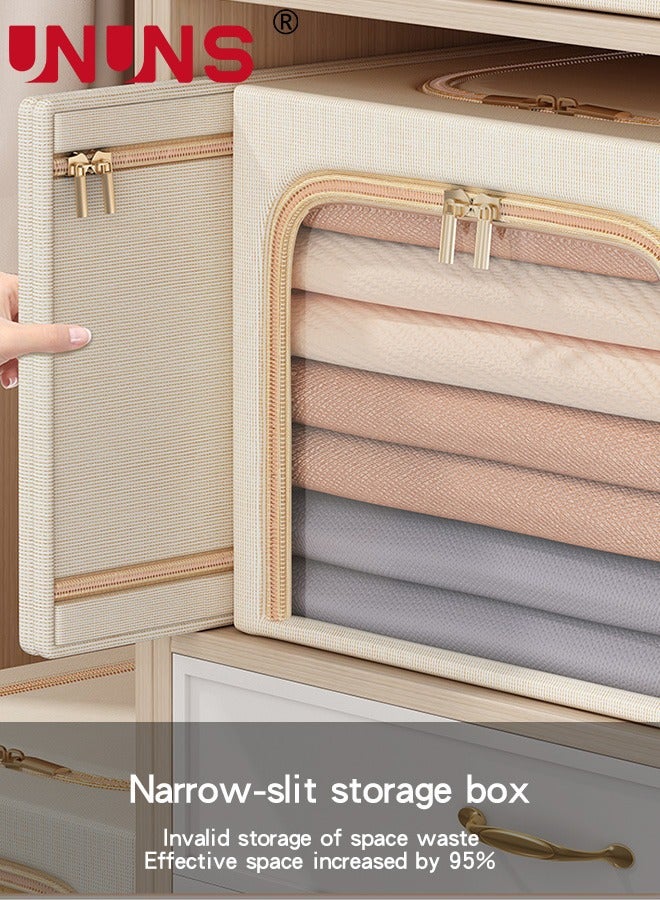 يو إن يو إن أس Foldable Clothes Box,2-Piece Oxford Fabric Closet Organizer Bag Set With Carry Handles And Clear Window,56L Large Capacity Steel Frame Storage Bins For Bedding Blankets Toys Gift,53x35x30cm - Image 5