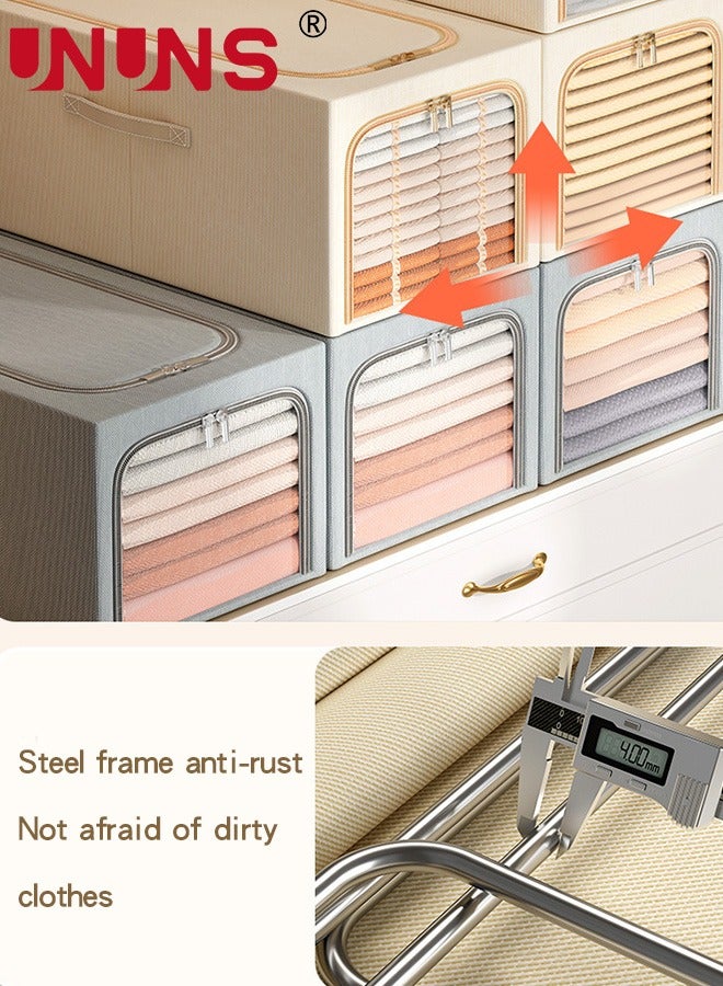يو إن يو إن أس Foldable Clothes Box,2-Piece Oxford Fabric Closet Organizer Bag Set With Carry Handles And Clear Window,56L Large Capacity Steel Frame Storage Bins For Bedding Blankets Toys Gift,53x35x30cm - Image 4