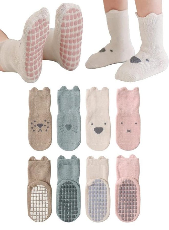 YANWENX Toddler Socks Baby Socks Non Slip, Cute Girls Boys Socks with Grips Crew Socks Cotton, 4 Pairs_12-24 Months - Image 1