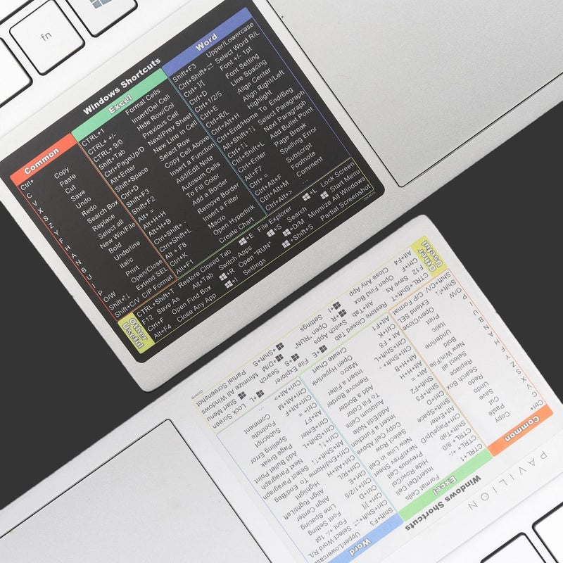 حزمة 2 من ملصقات اختصارات لوحة المفاتيح لنظامي Windows 11/10 - دليل مرجعي سريع لـ Microsoft Windows + Word/Excel - لأي كمبيوتر محمول أو مكتبي (شفاف + ملون) - Image 1
