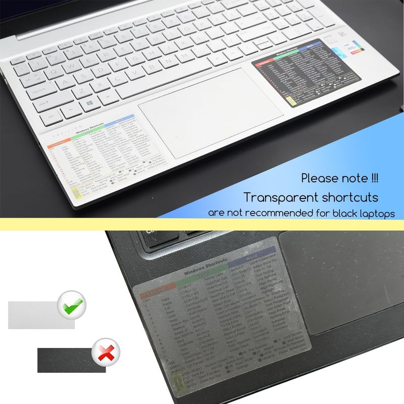 حزمة 2 من ملصقات اختصارات لوحة المفاتيح لنظامي Windows 11/10 - دليل مرجعي سريع لـ Microsoft Windows + Word/Excel - لأي كمبيوتر محمول أو مكتبي (شفاف + ملون) - Image 5