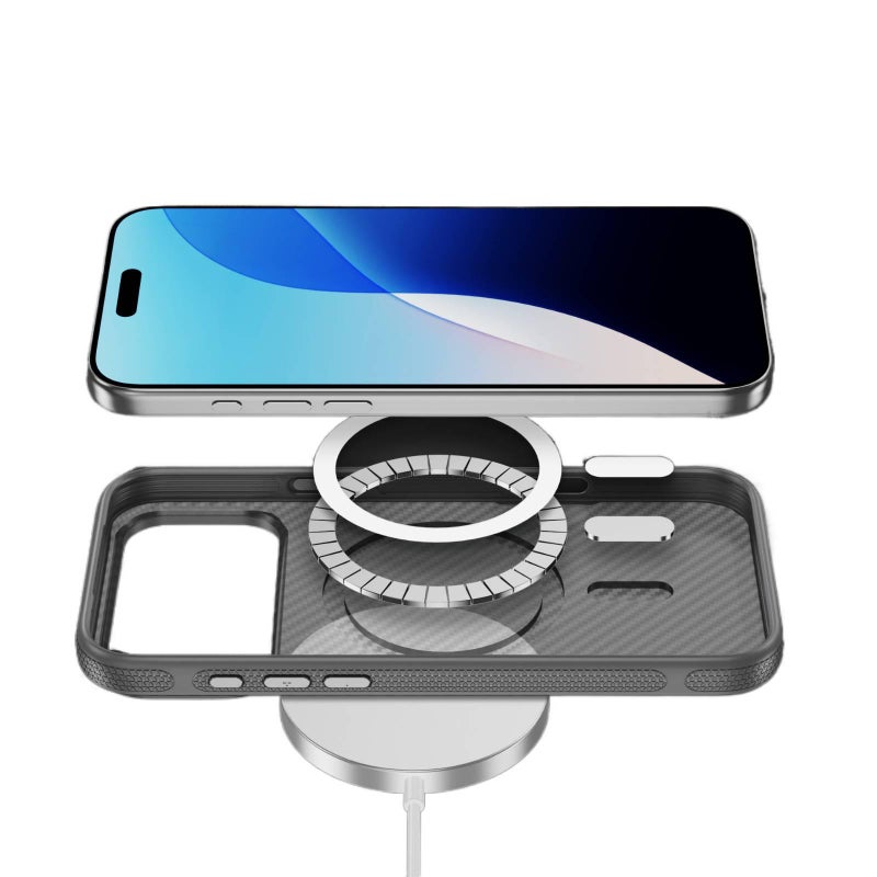 غطاء MagSafe بPC لـ iPhone 17 / 17 Air / 17 Pro / 17 Pro Max مع حماية من السقوط وحامل قائم مع مقاوم للصدمات مع مغناطيس قوي مع ملمس ناعم باللون أسود مغناطيسي بوظيفة حامل - ModaStar - Image 5