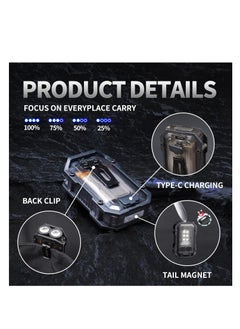 ZLH HITY Mini Keychain EDC Flashlight Rechargeable, 1000 High Lumens Super Bright Flash Lights Small Portable Tactical Pocket Torch with Magnet & Clip, 8 Modes,USB C Ipx65 Waterproof  - Image 3