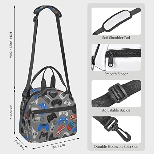 Perinsto Colorful Video Game Controller Background Lunch Bag Reusable Insulated Lunch Tote Bag Lunchbox Container With Adjustable Shoulder Strap For Office Work School Picnic Travel - Image 3