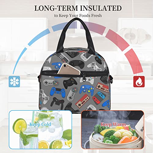 Perinsto Colorful Video Game Controller Background Lunch Bag Reusable Insulated Lunch Tote Bag Lunchbox Container With Adjustable Shoulder Strap For Office Work School Picnic Travel - Image 5