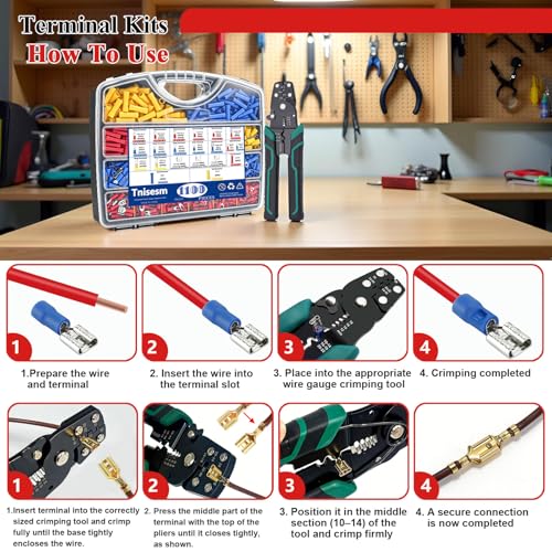 Tnisesm 1100pcs Wire Connectors - Insulated Electrical Wire Terminals with Crimp/Stripping/Cutting Multifunction Wire Crimping Tool 22-10AWG- Ring, Butt, Spade, Fork Connector Kit - Image 5