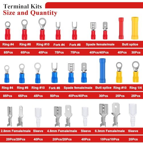 Tnisesm 1100pcs Wire Connectors - Insulated Electrical Wire Terminals with Crimp/Stripping/Cutting Multifunction Wire Crimping Tool 22-10AWG- Ring, Butt, Spade, Fork Connector Kit - Image 4